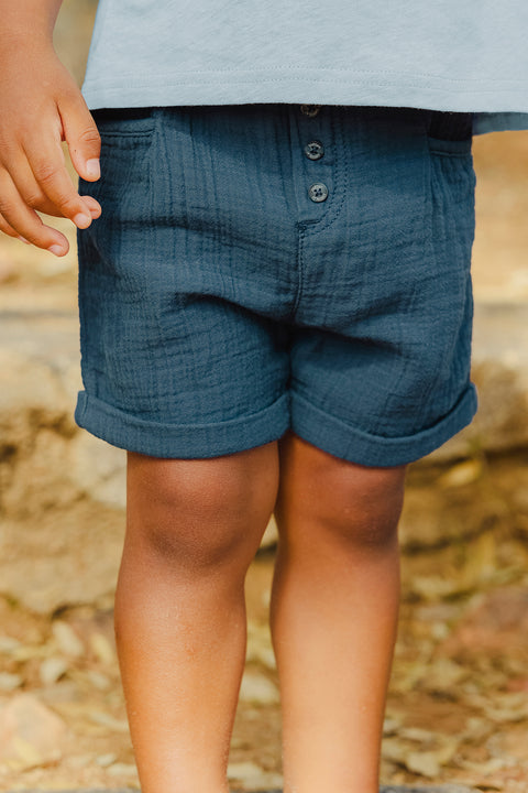 Short - Navy cotton gauze - Image principale