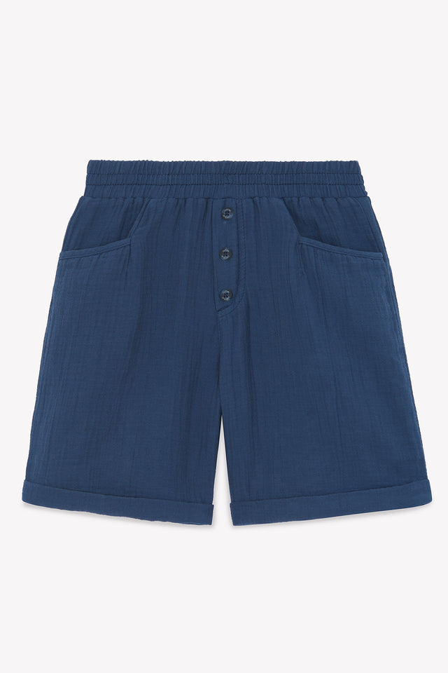 Kurze Hose - Marineblau Baumwollgaze - Image principale