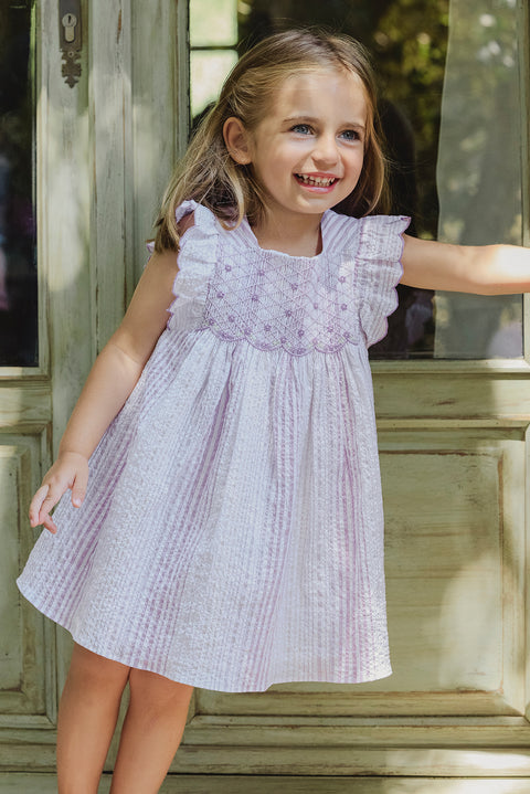 Dress - Lila Stripes smock Embroidered - Image principale