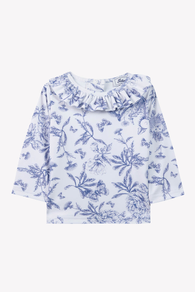 T-shirt de bain - Bleu vif imprimé inspiration Toile de Jouy - Image principale
