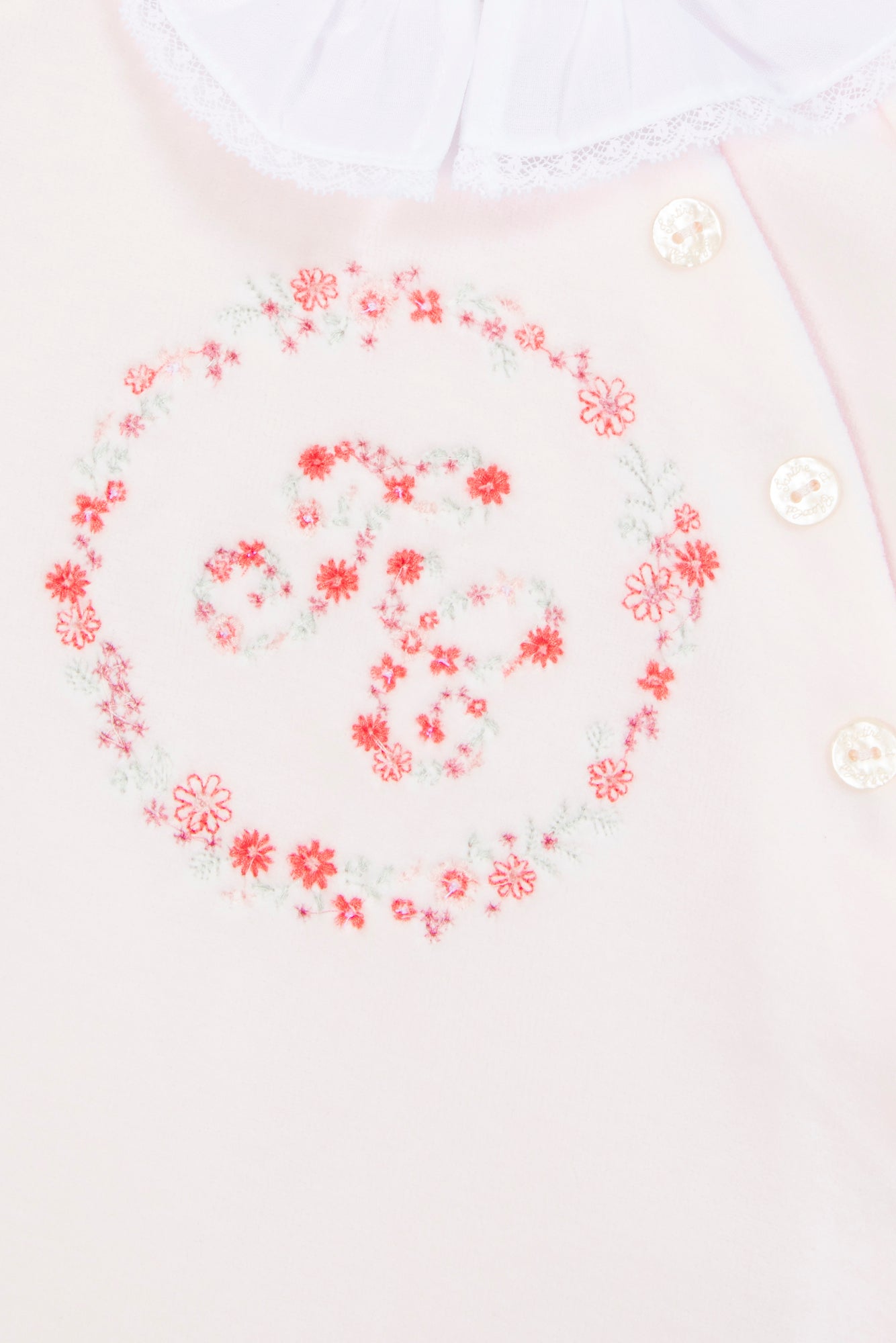 Pyjama - Rose pâle velours broderie fleurie