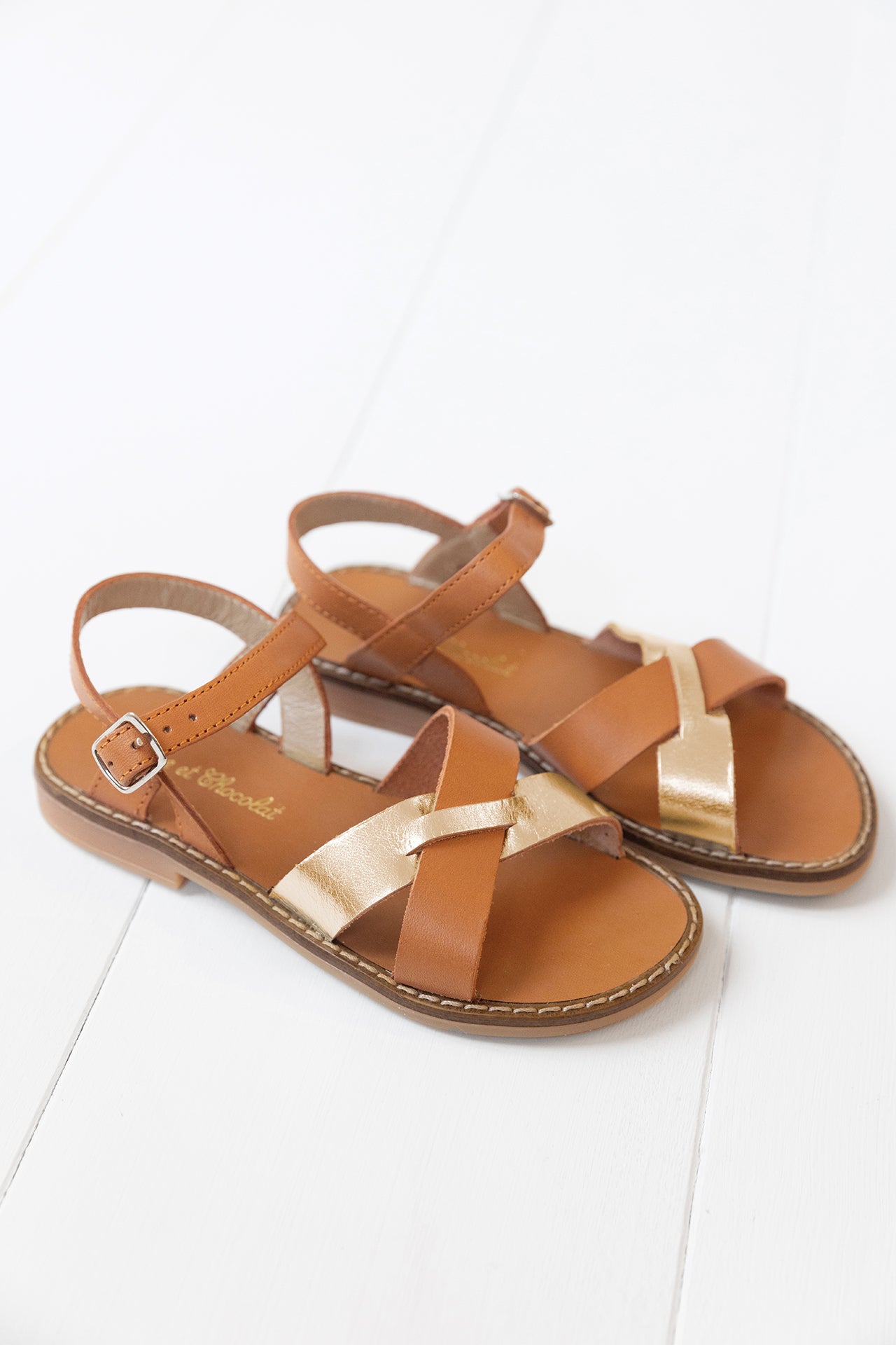 Sandales - Cuir camel et or