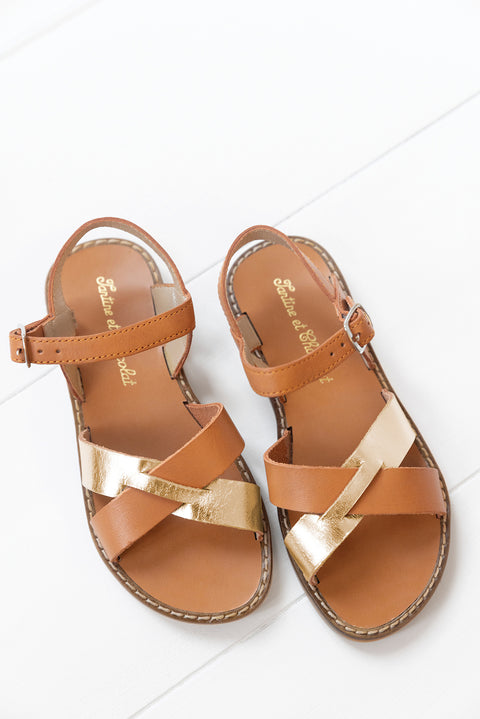 Sandales - Cuir camel et or - Image principale
