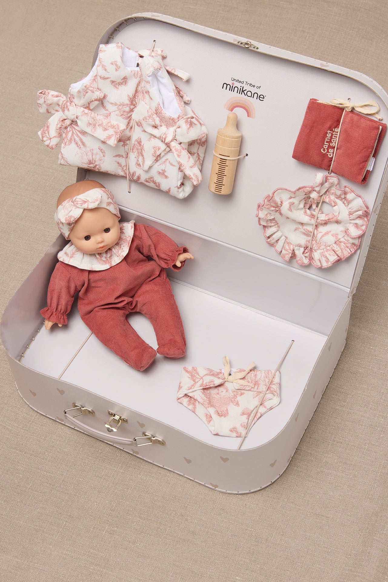 Valigia Clarisse - Minikane x Tartine et Chocolat Toile de Jouy Rosa