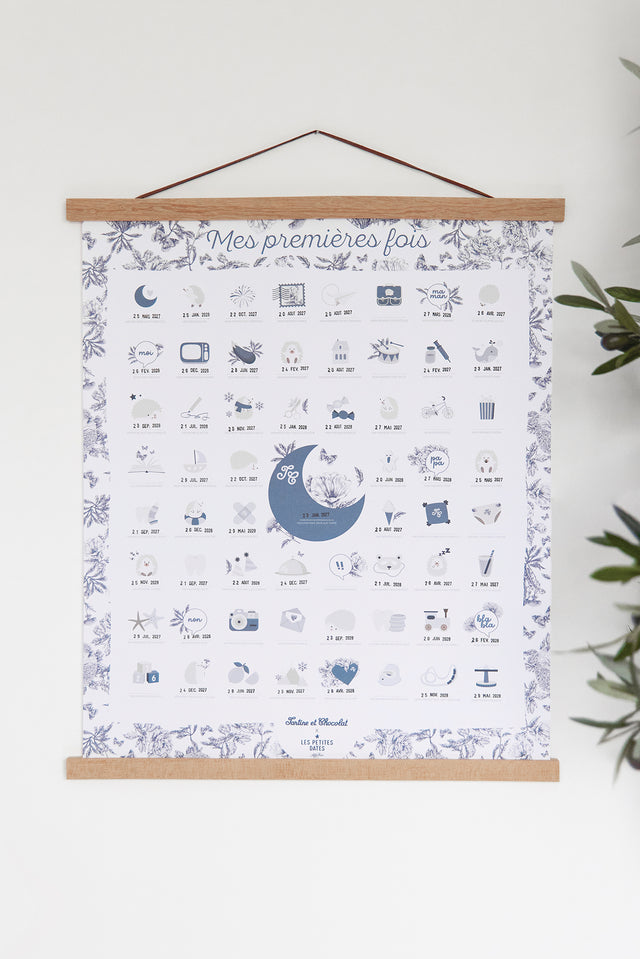 Poster stampato personalizzabile Toile de Jouy Blu - Piccoli appuntamenti x Tartine et Chocolat - Image principale