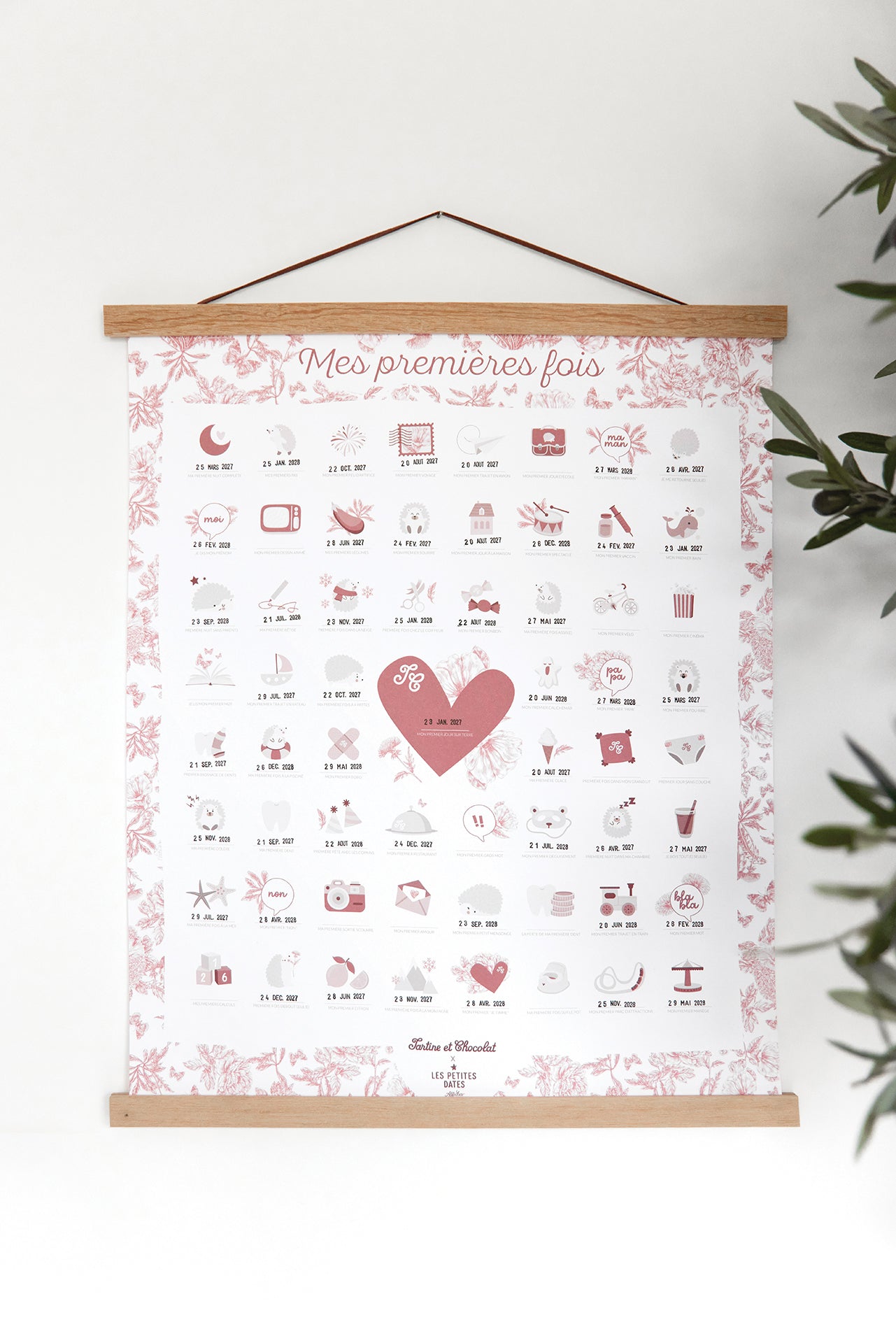 Customizable Poster Print Toile de Jouy Pink - Little Dates x Tartine et Chocolat
