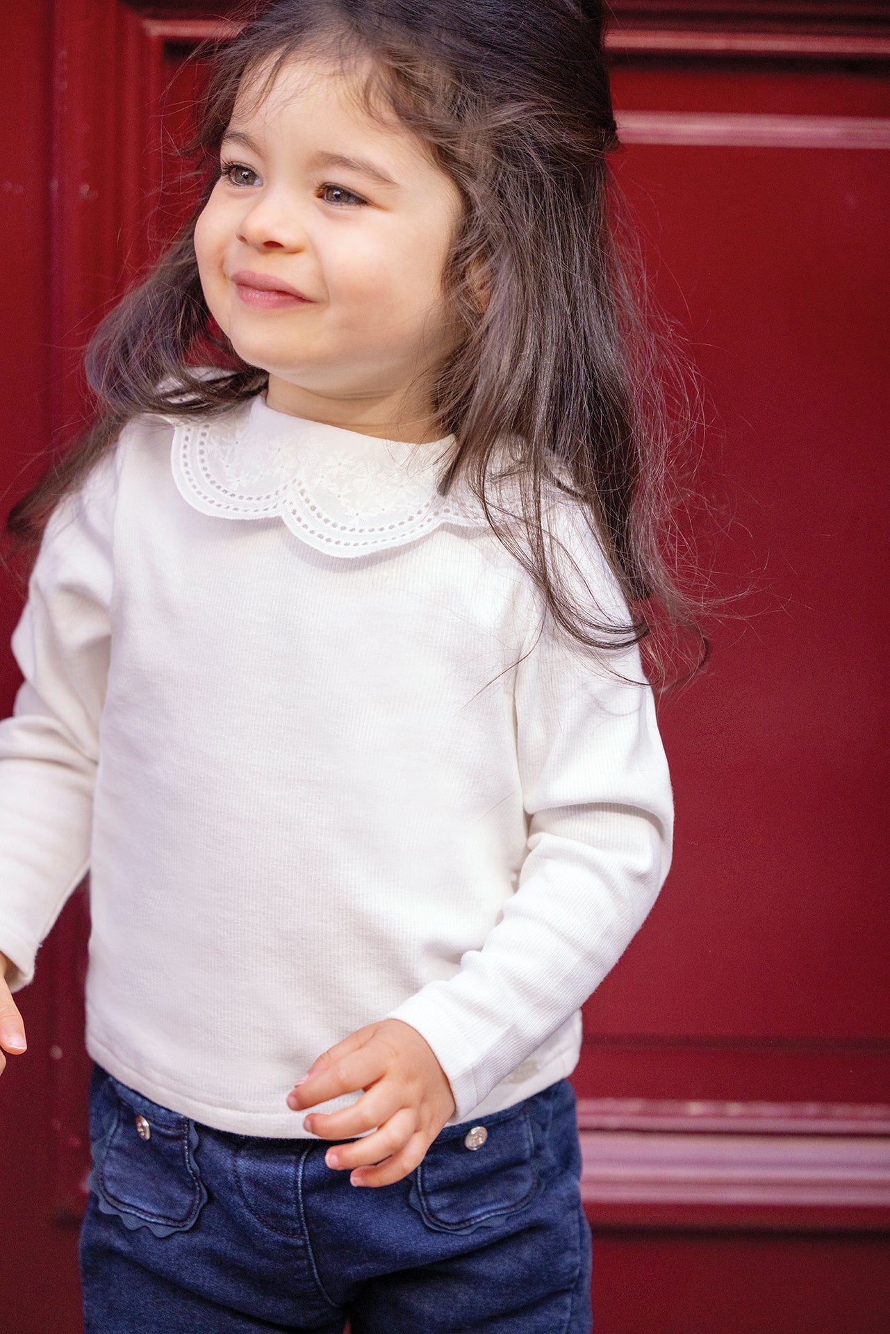 T-shirt - Ecru col dentelle