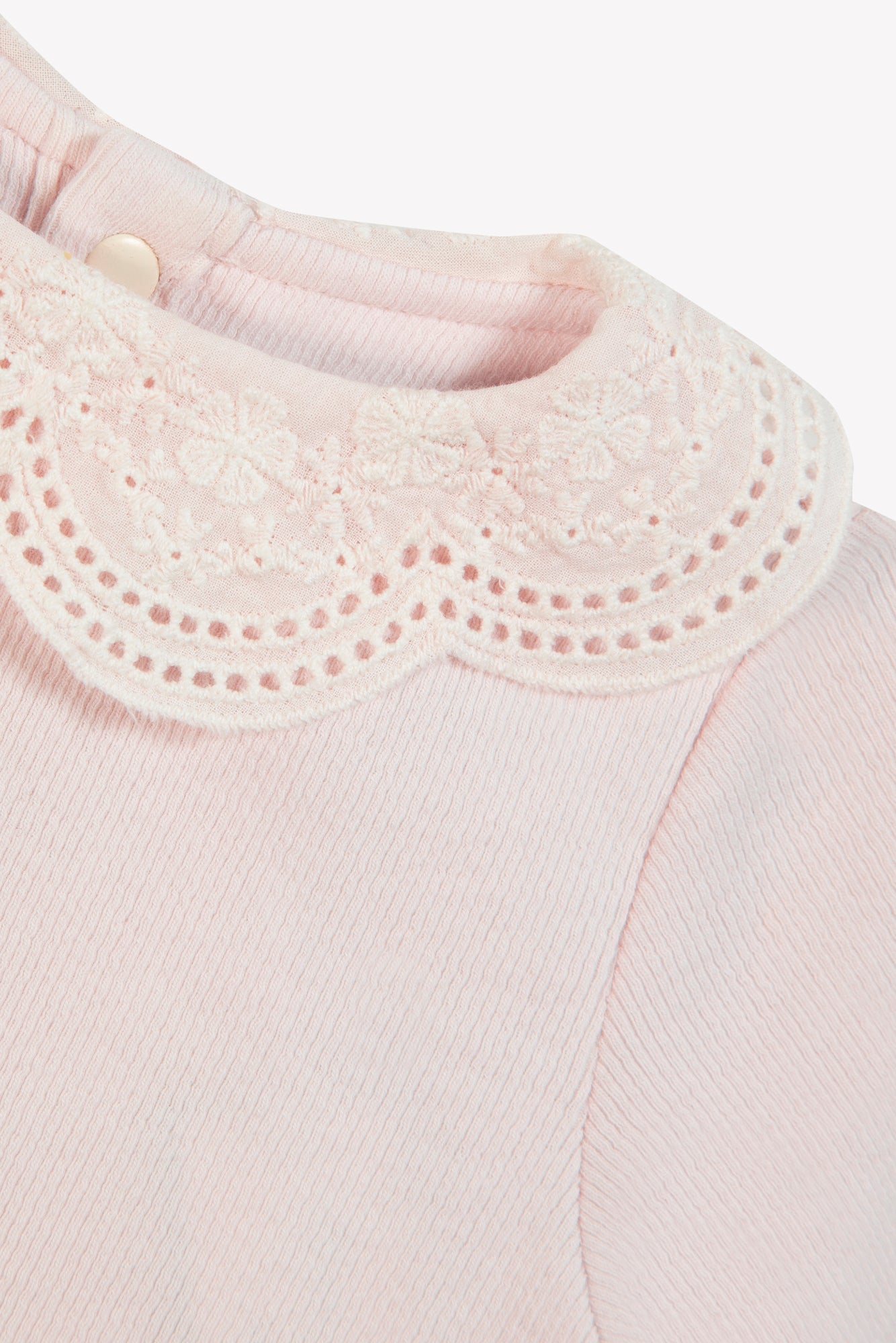 T-shirt - Rose pâle col dentelle