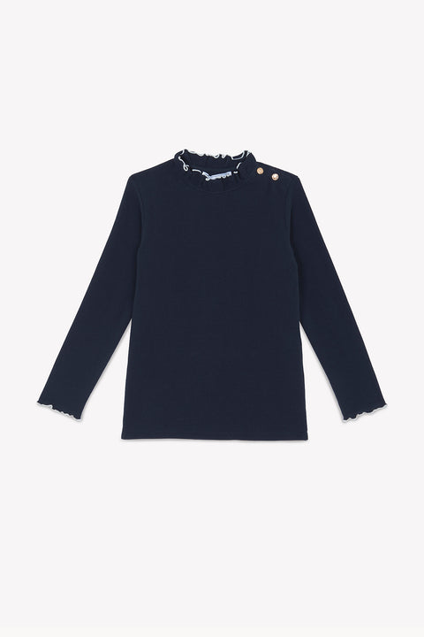 Roll neck top - Navy chimney collar - Image principale