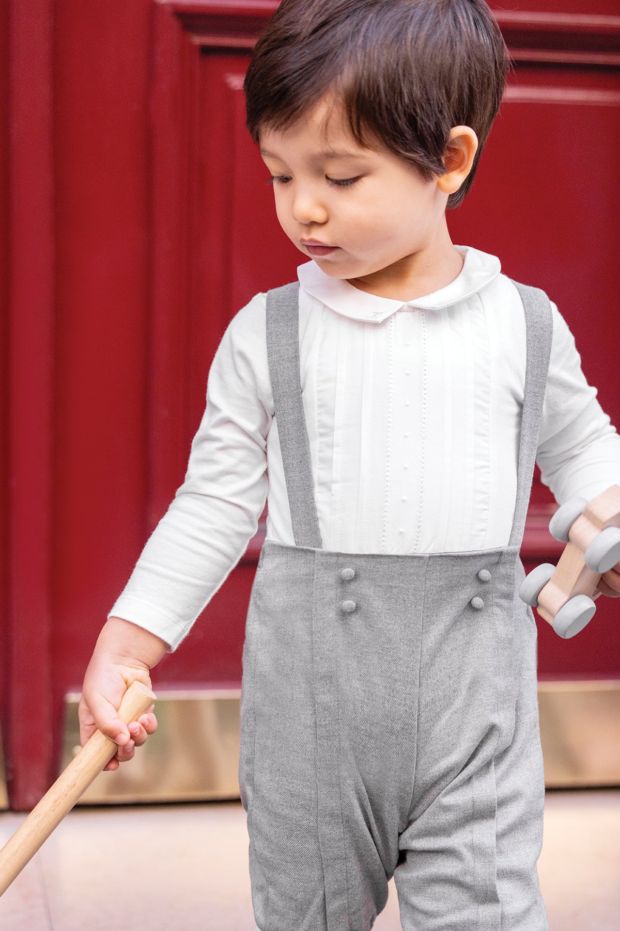 Salopette - Grau gebeugt an Knopf