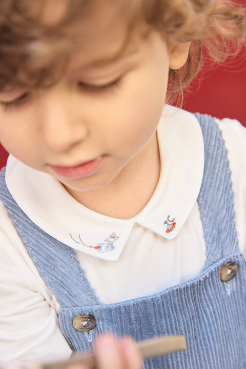 Salopette longue - Bleu grisé en velours - Image principale