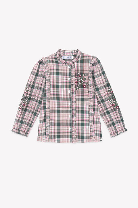 Shirt - Green of Grey Check has Ruffles - Image principale
