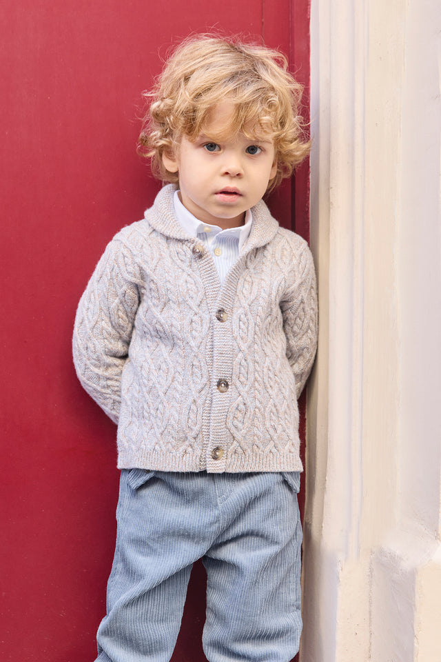 Gilet - Bleu glacier col châle maille torsadée - Image principale