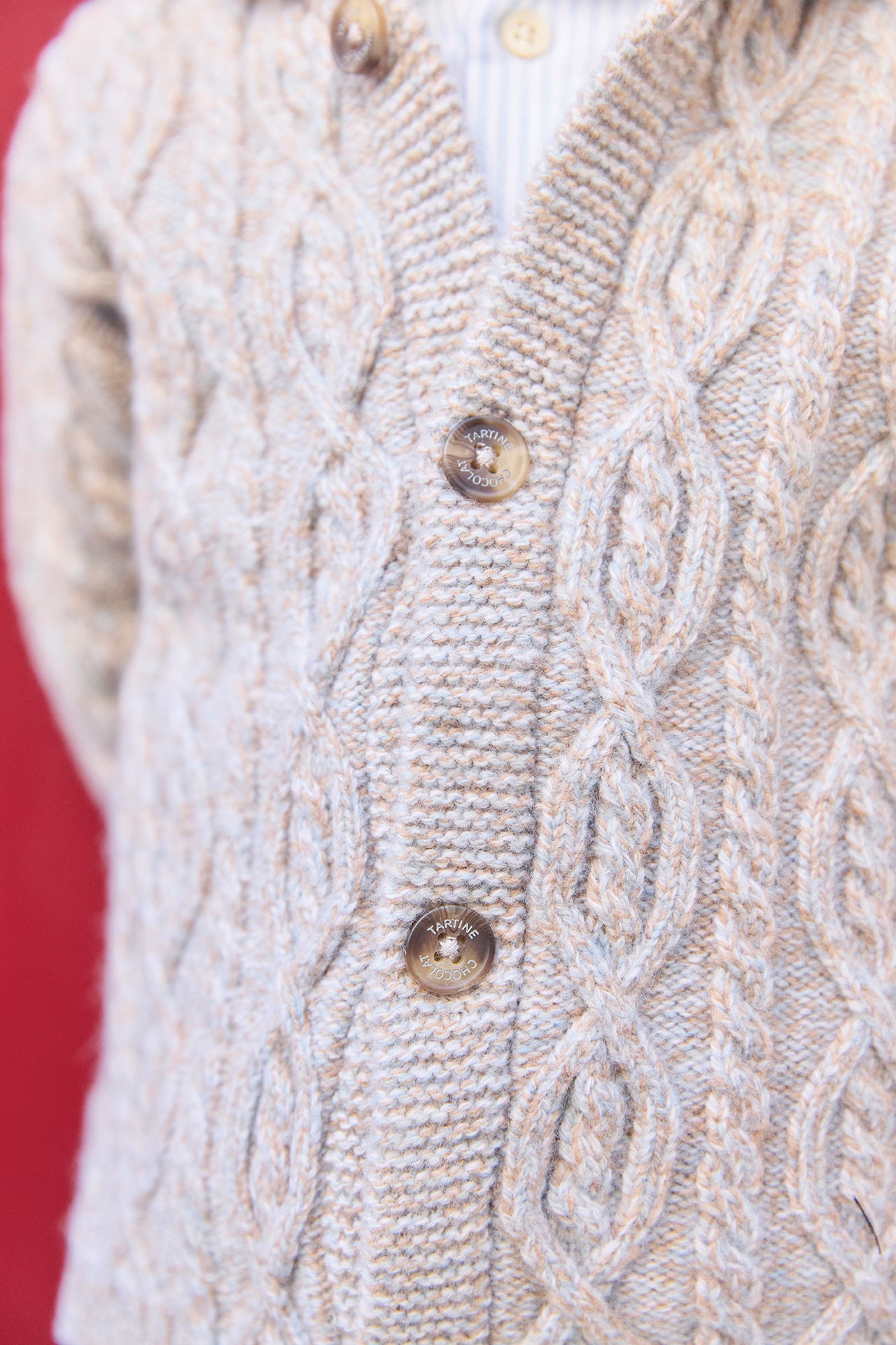 Gilet - Bleu glacier col châle maille torsadée