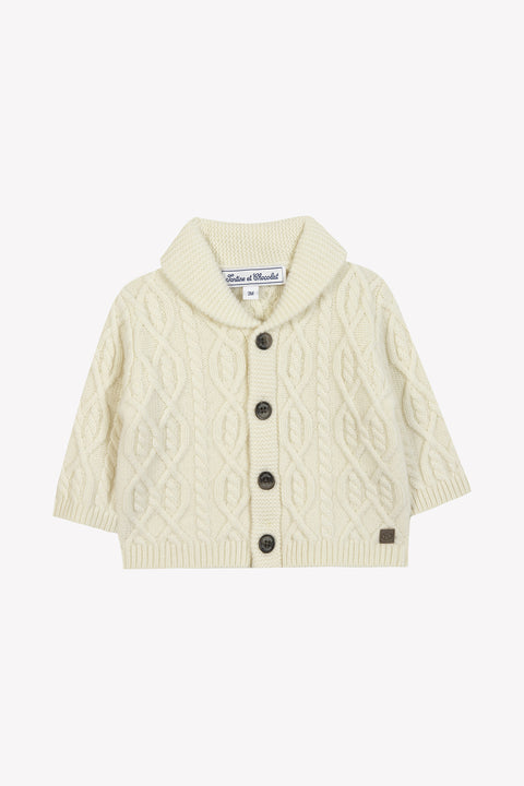 Gilet - Ecru col châle maille torsadée - Image principale