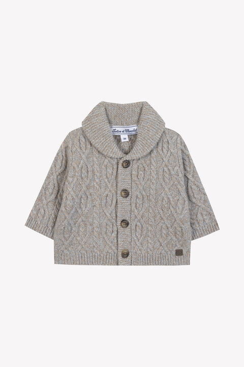 Gilet - Bleu glacier col châle maille torsadée - Image principale