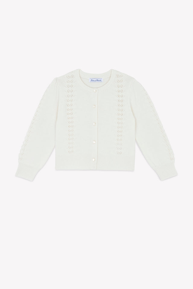 Cardigan - Ecru en laine ajourée - Image principale