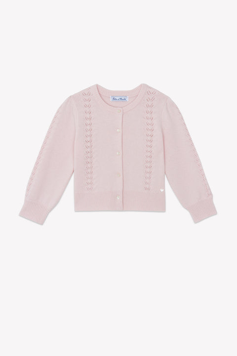 Cardigan - Rose poudré en laine ajourée - Image principale
