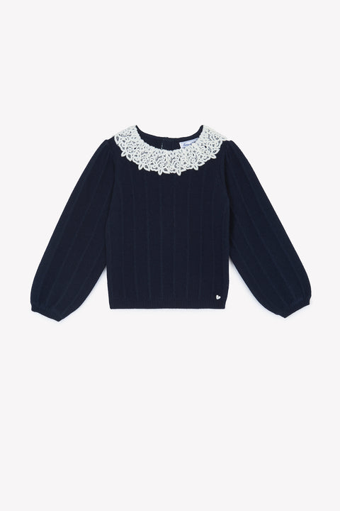 Maglia - Blu navy colletto volante - Image principale