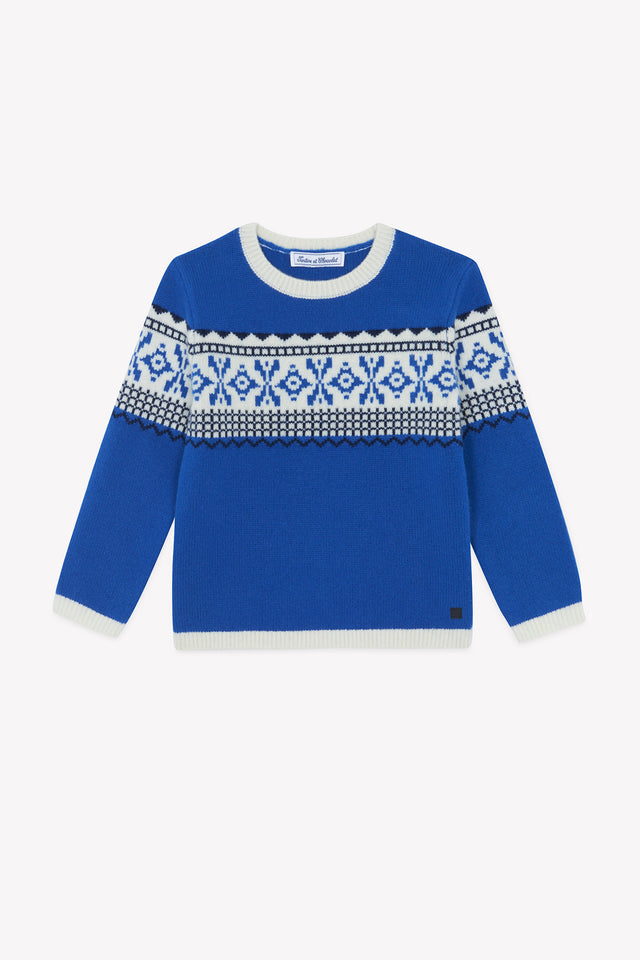 Trui - Blauw elektrisch motief jacquard - Image principale