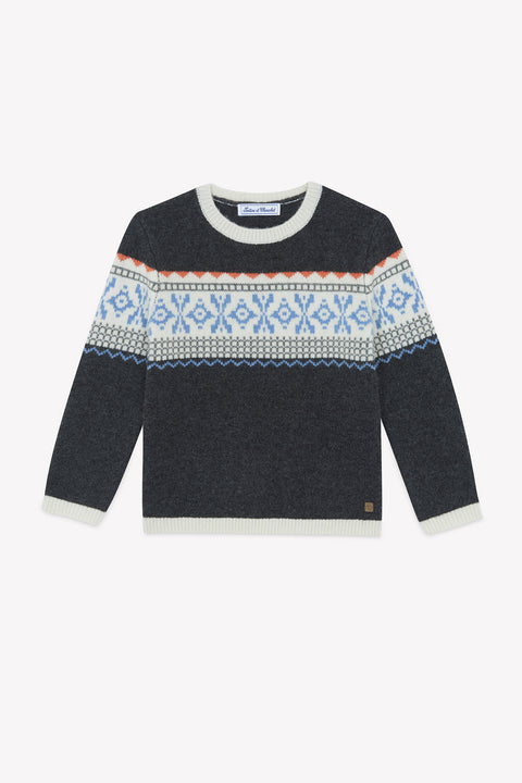 Pull - Gris foncé chiné motif jacquard - Image principale