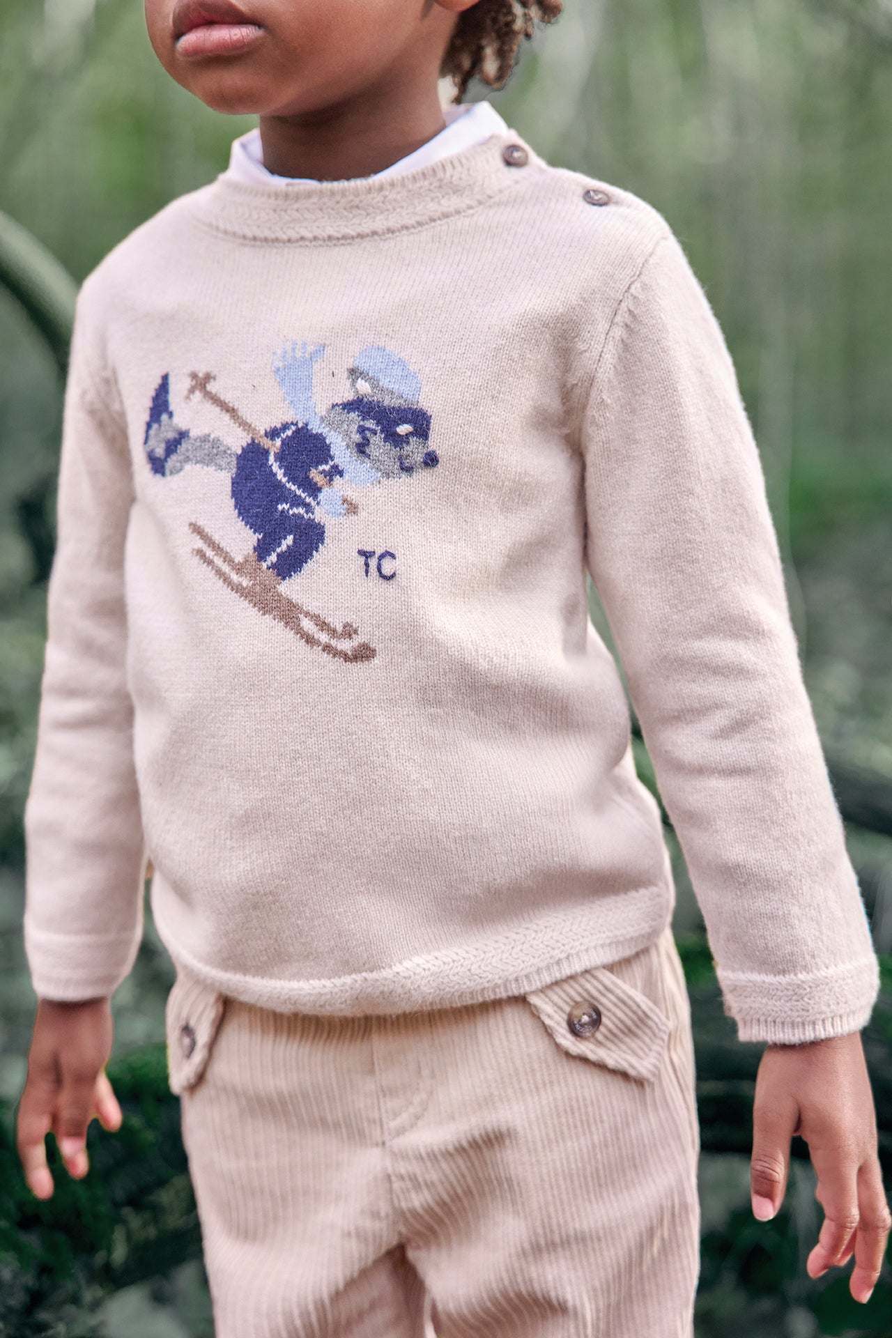 Pull - Beige chiné illustration ratton laveur