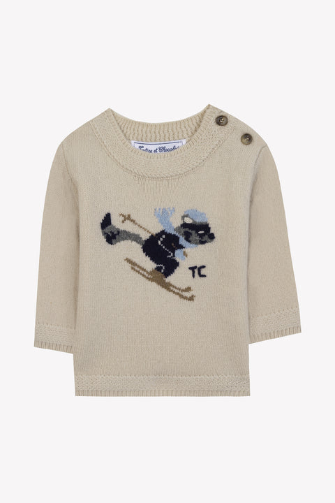 Pull - Beige chiné illustration ratton laveur - Image principale