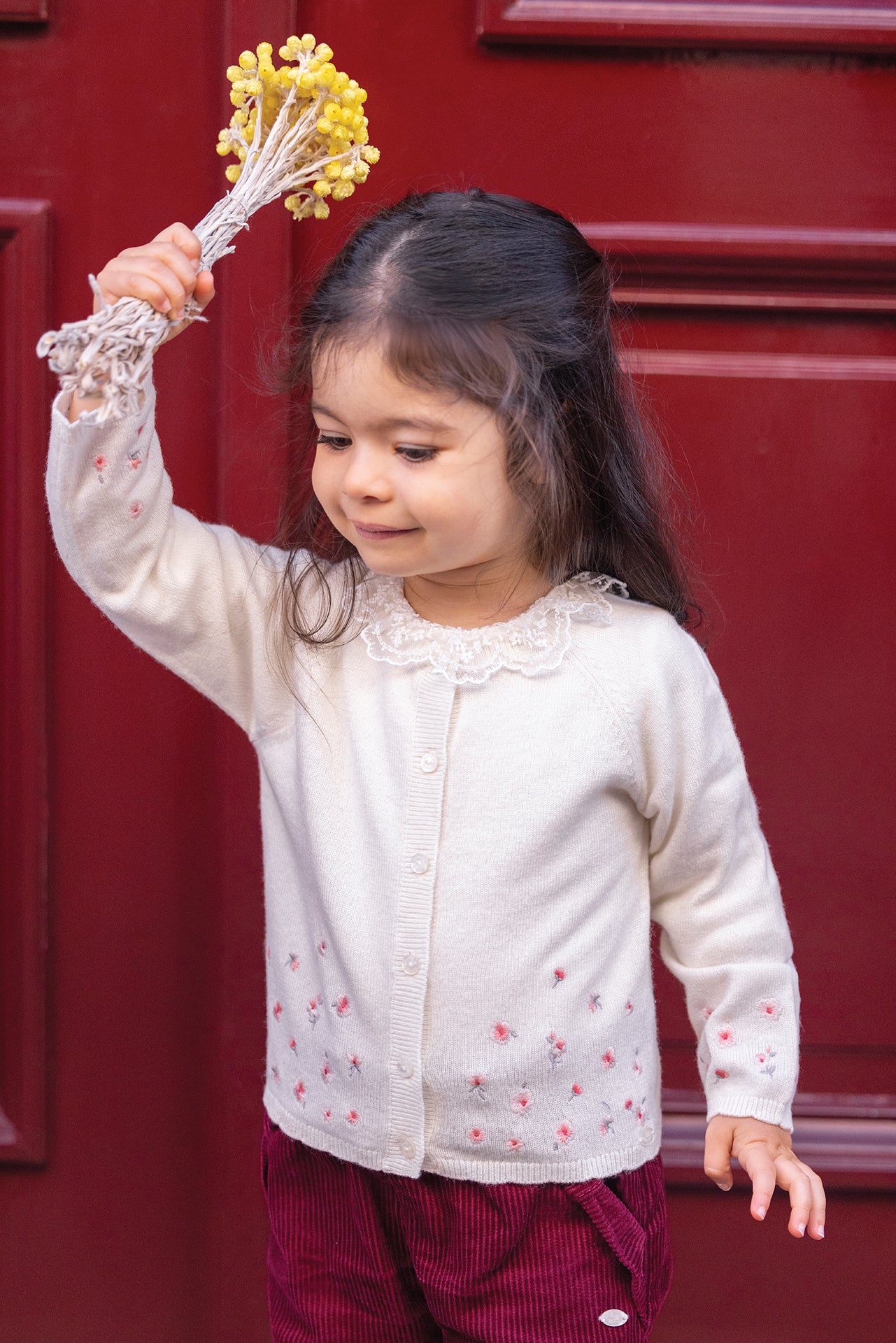 Cardigan - Ecru broderie praline