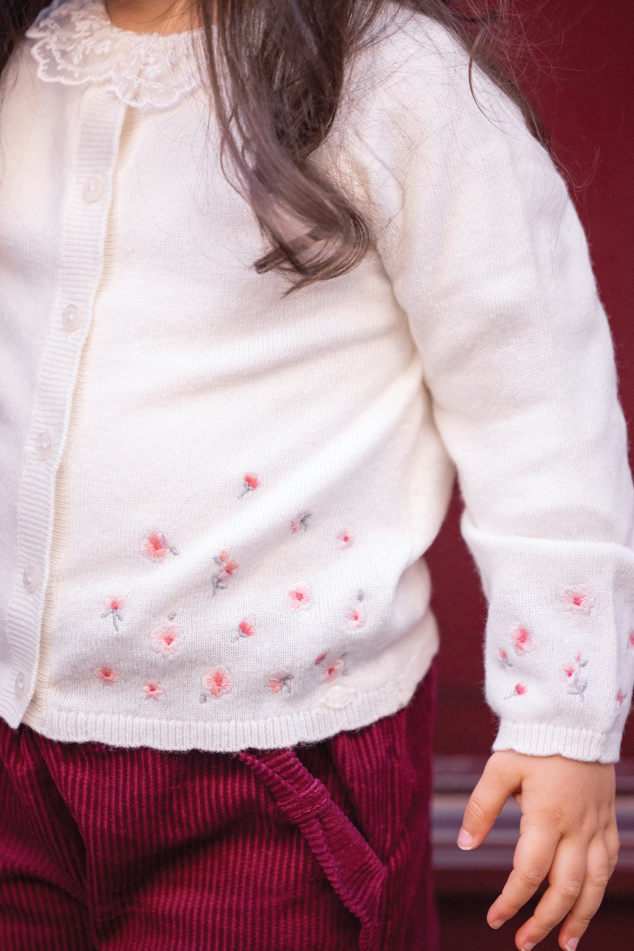 Cardigan - Ecru broderie praline