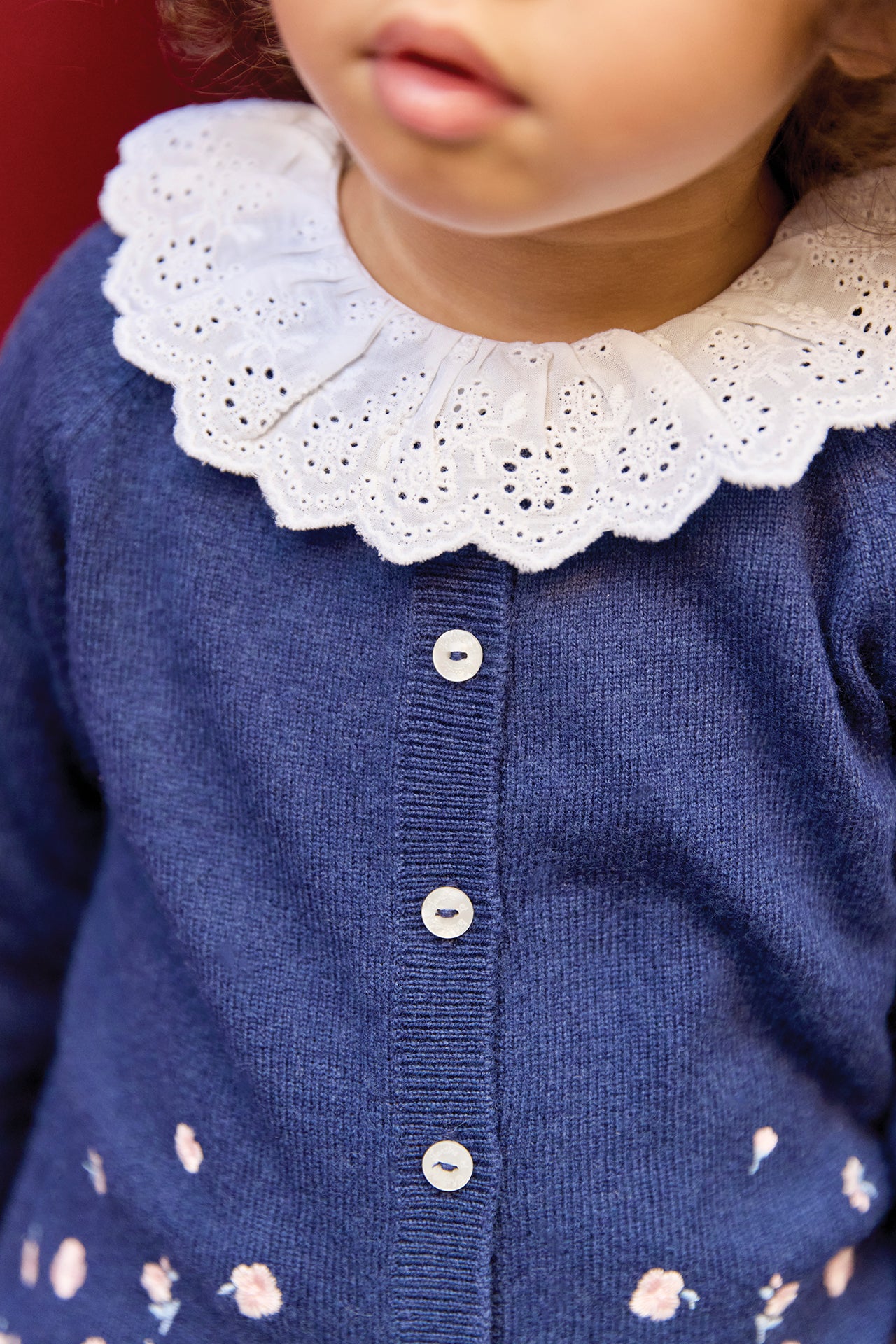 Cardigan - Myosotis broderie rose pâle