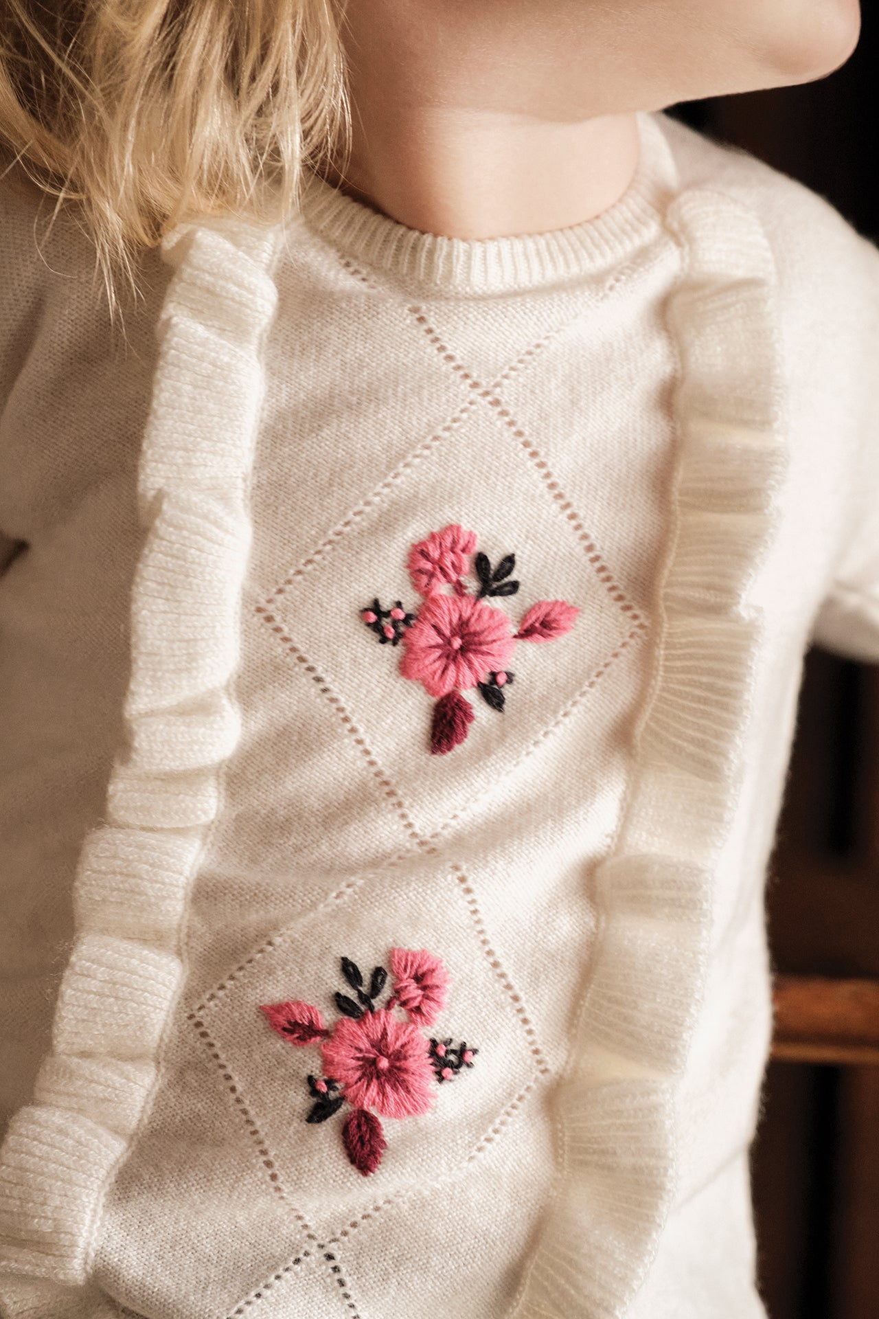 Pull - Ecru broderie fleurs