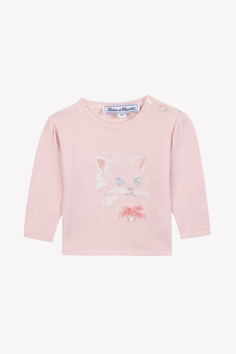 Pull - Rose pâle illustration chat - Image principale