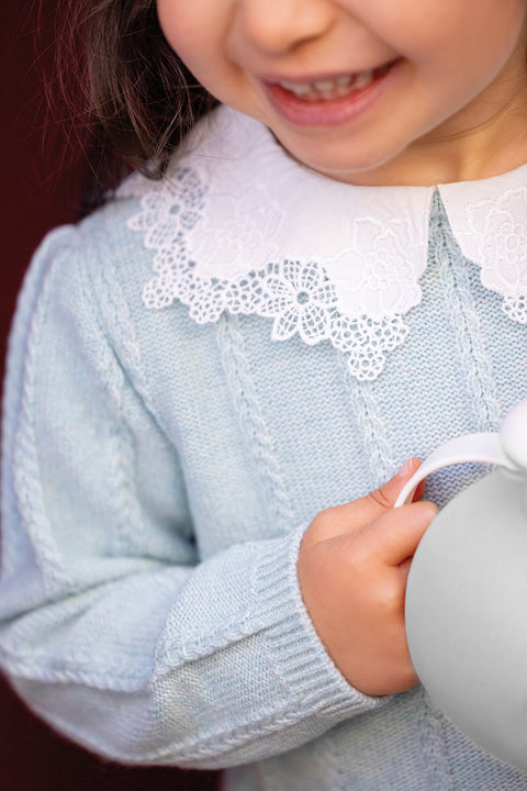 Pull - Vert d'eau col broderie anglaise - Image principale