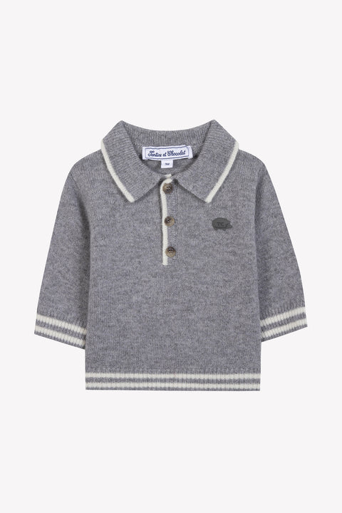 Pull - Gris chiné col pointu - Image principale