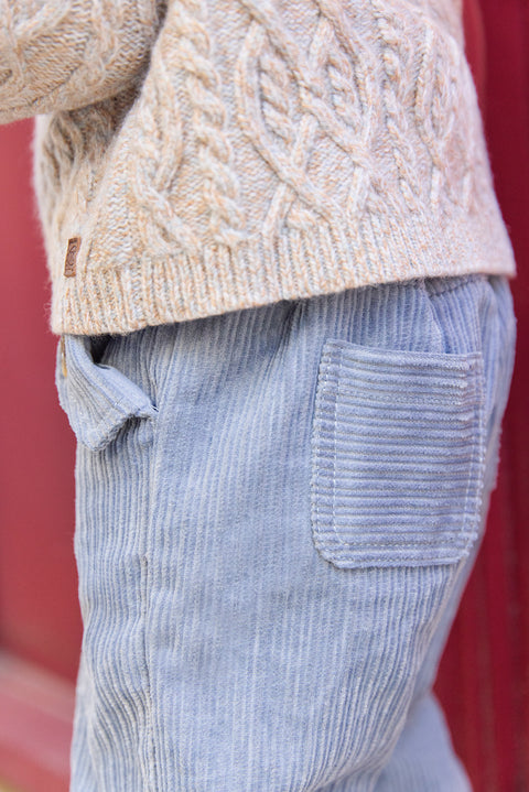 Pantalon - Bleu grisé en velours - Image principale