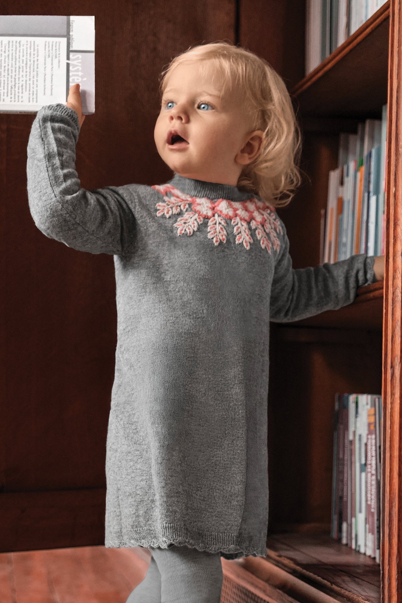 Robe - Gris chiné broderies