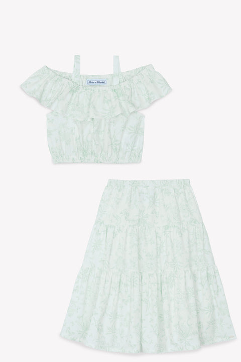 Ensemble long - Vert d'eau inspiration Toile de Jouy - Image principale
