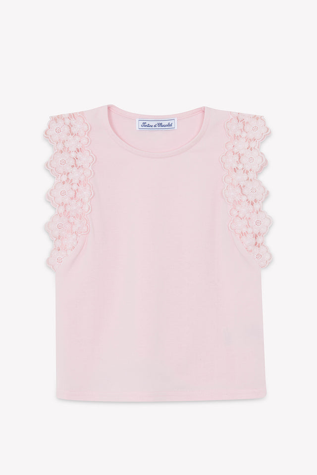 Maglietta- Rosa cotone Laccio - Image principale