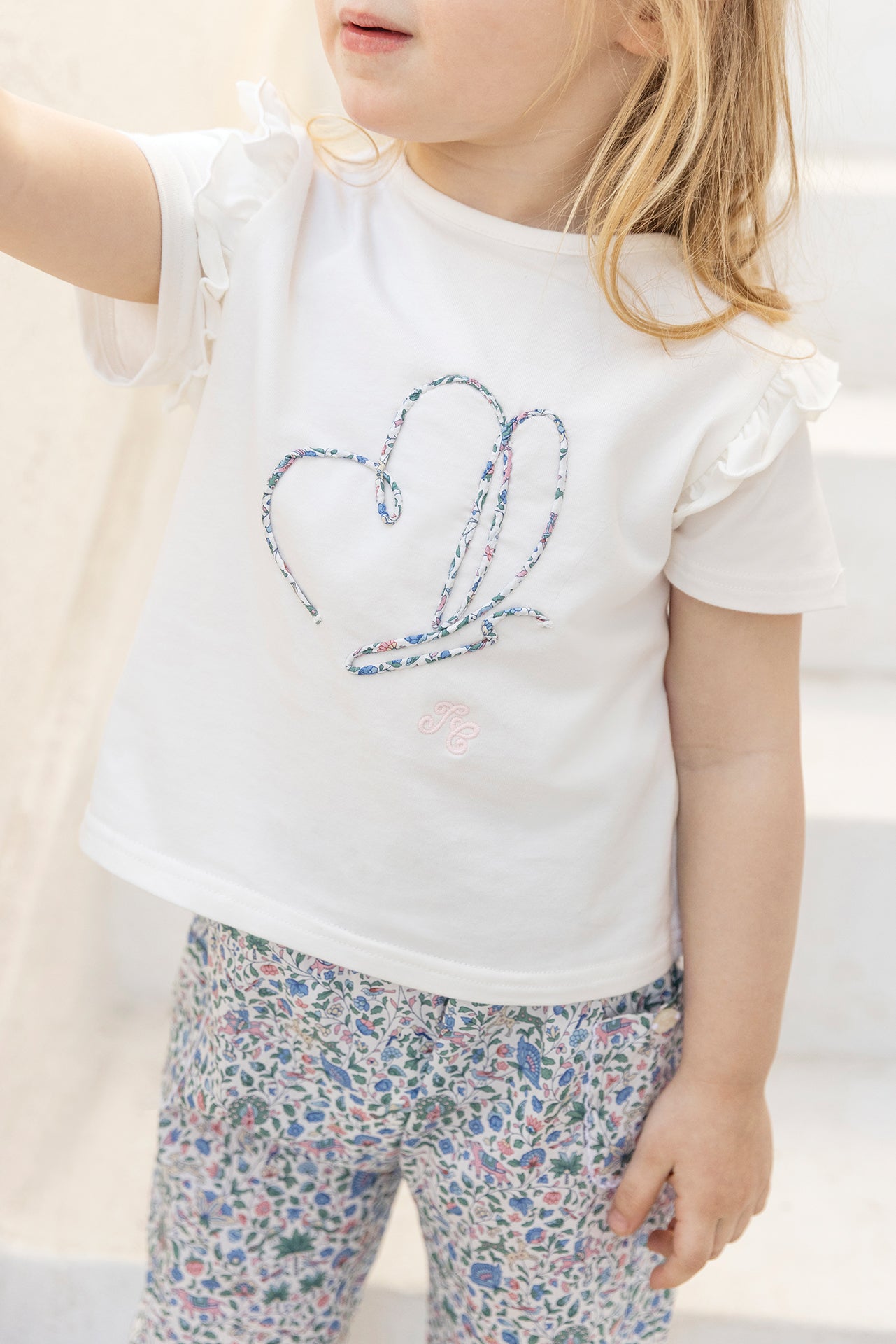 T-shirt - Blanc coton papillon imprimé tissu liberty