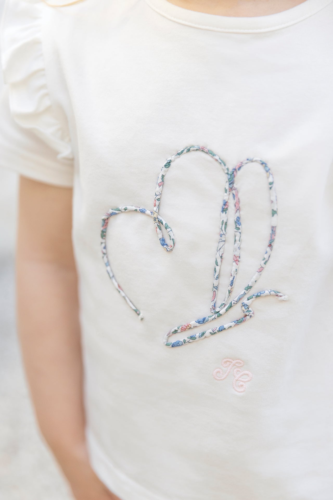 T-shirt - Blanc coton papillon imprimé tissu liberty