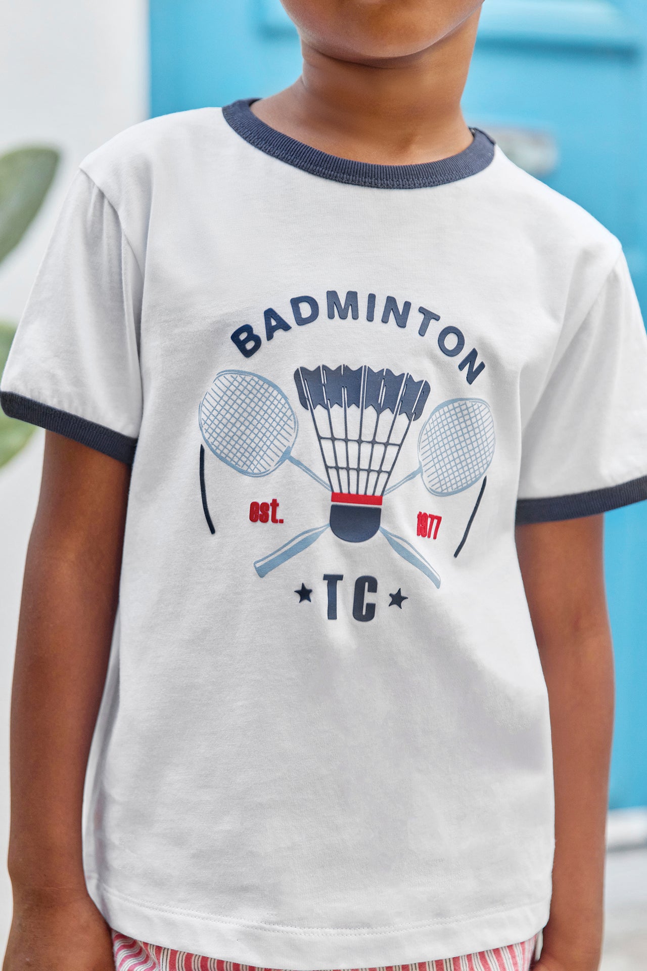 T-Shirt - Marineblau Baumwolle Illustration Badminton