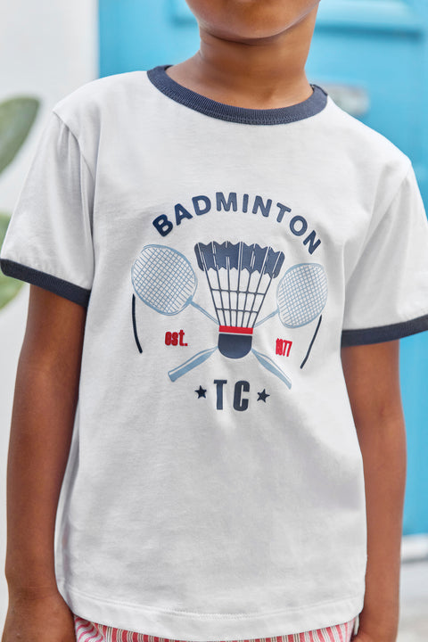 T-Shirt - Marineblau Baumwolle Illustration Badminton - Image principale