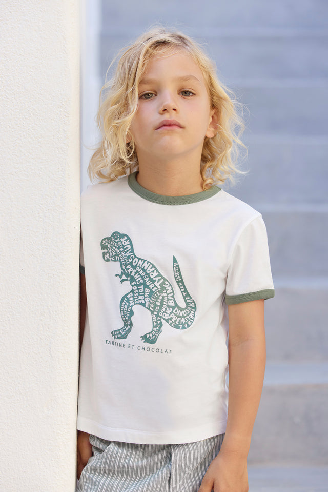 T-Shirt - Ecru Illustration Dinosaurier - Image principale