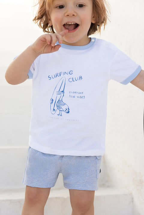 Camiseta -Blanco algodon Ilustración playa - Image principale