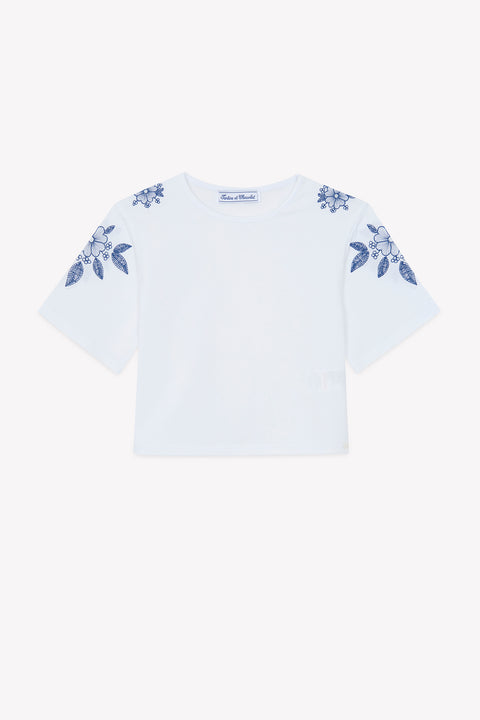 Camiseta - Blanco algodón Bordado - Image principale