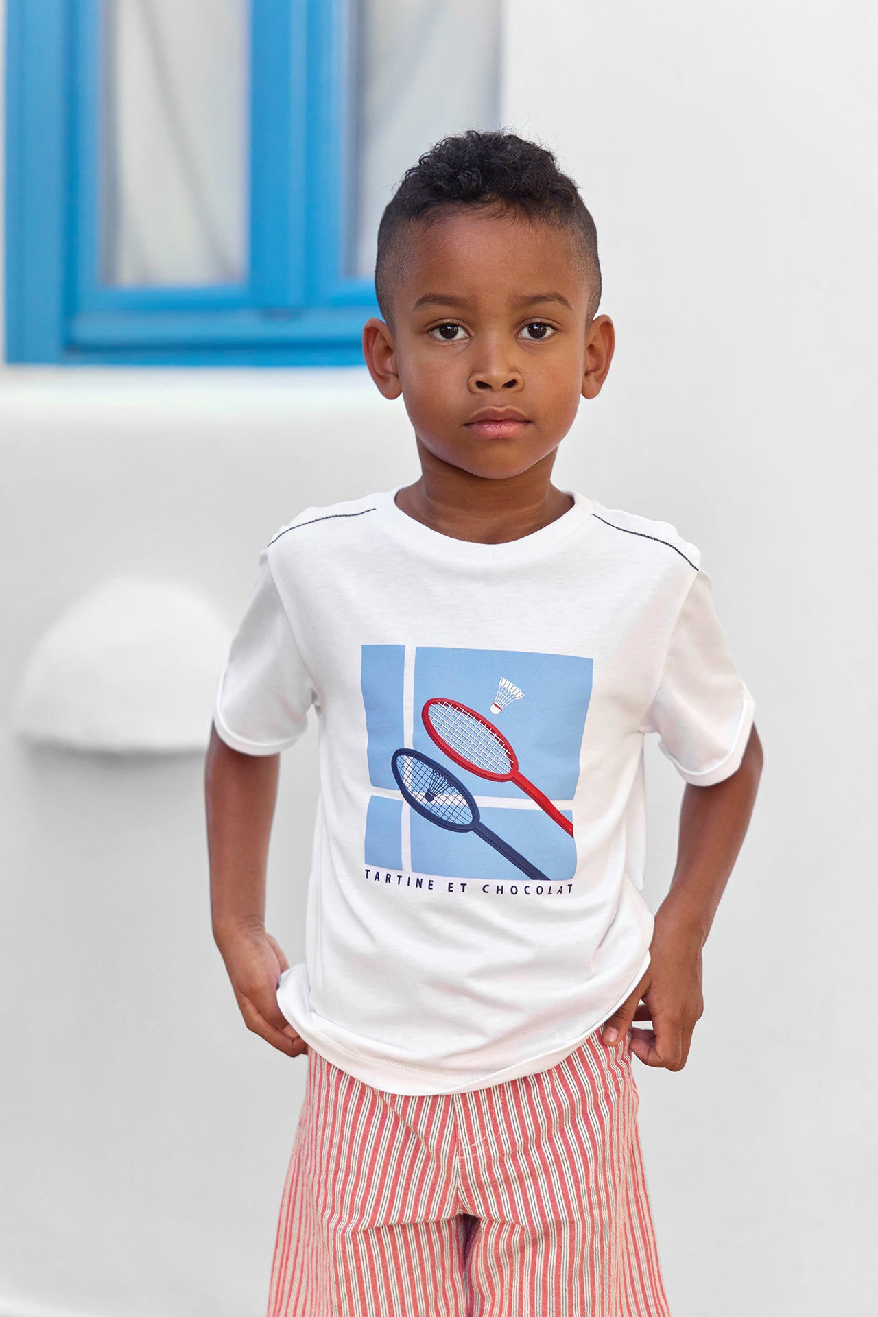 T-Shirt - Weiss Illustration Badminton