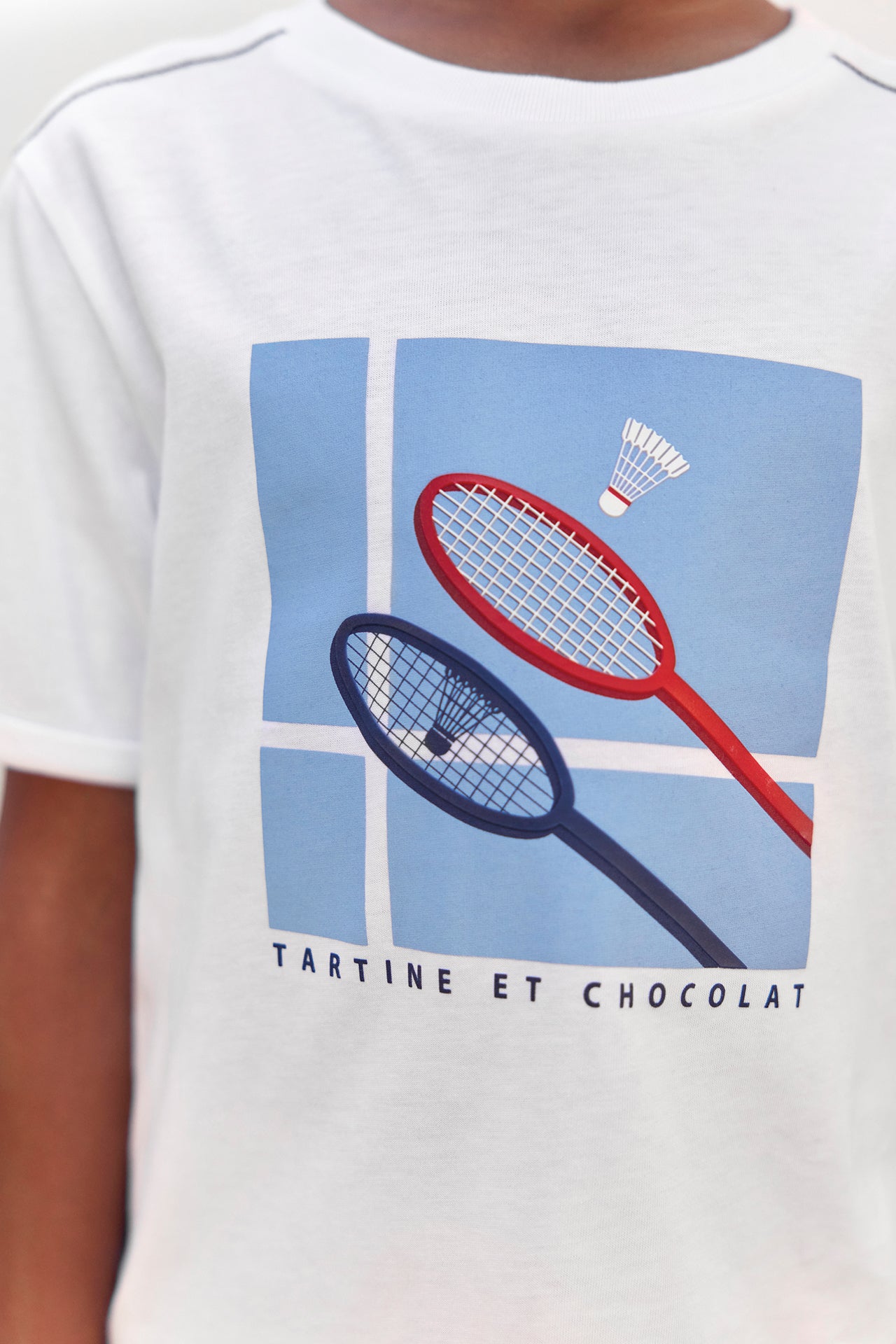 T-Shirt - Weiss Illustration Badminton