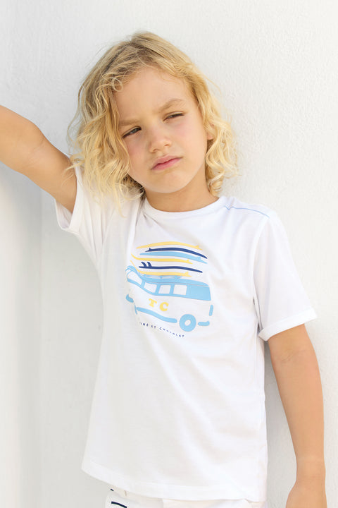 T-shirt - Bleu nuage coton illustration caravane - Image principale