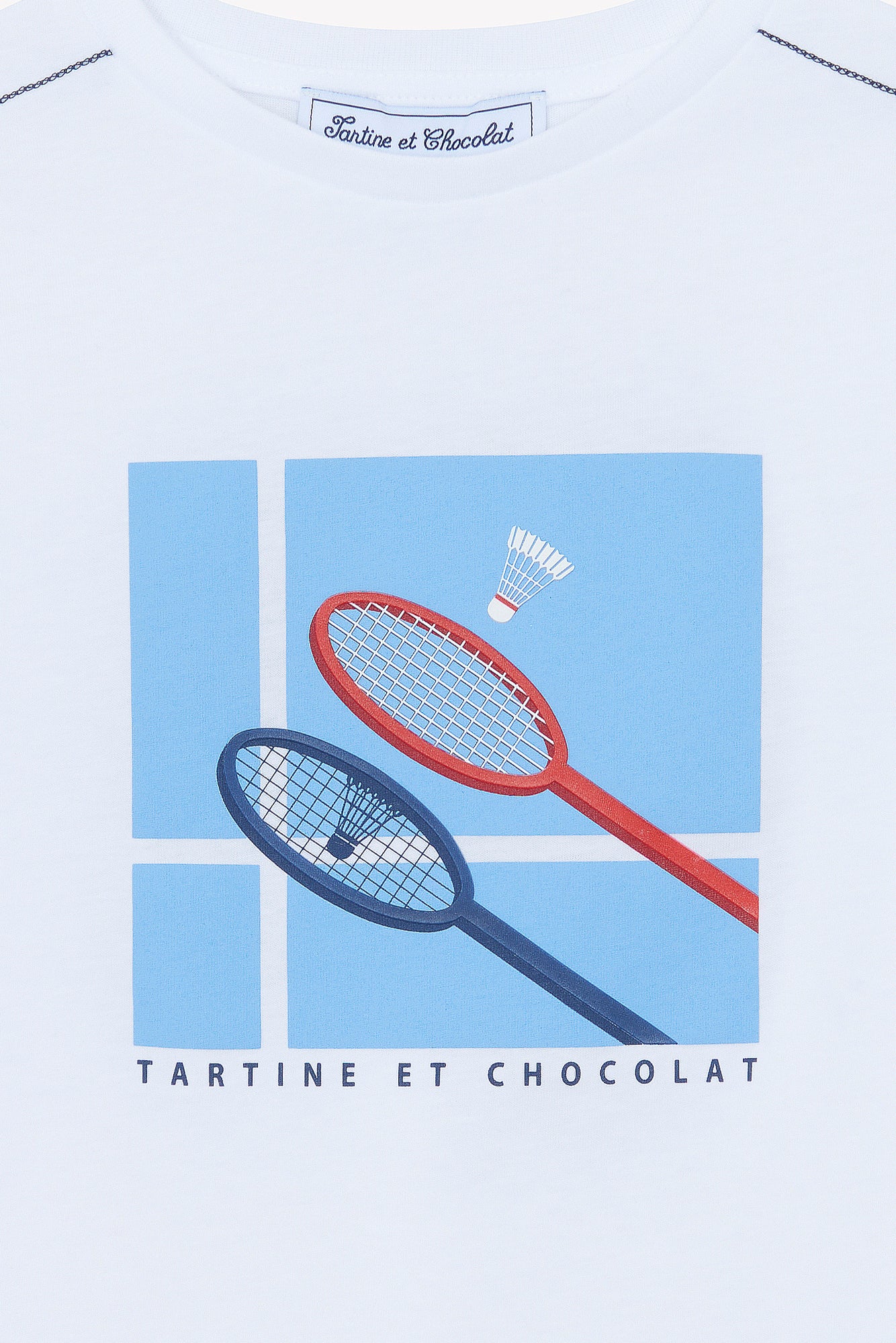 T-Shirt - Weiss Illustration Badminton