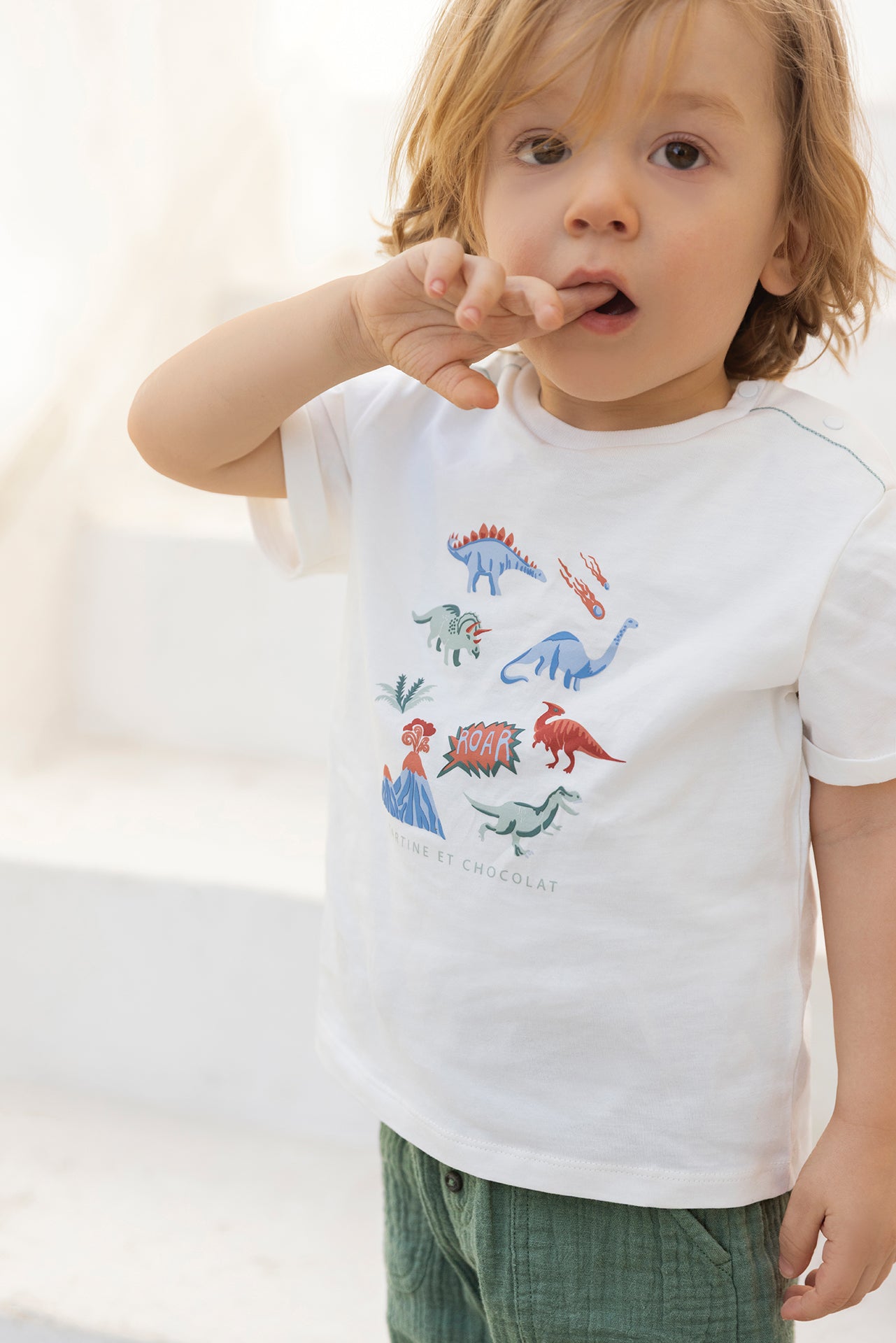 T-shirt - Ecru coton illustration dinosaures